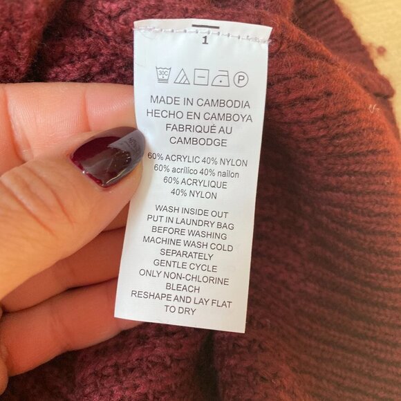 MICHAEL Michael Kors BNWT Fringe Burgundy Sweater Mock Neck Knit Sz Large New - Picture 8 of 8